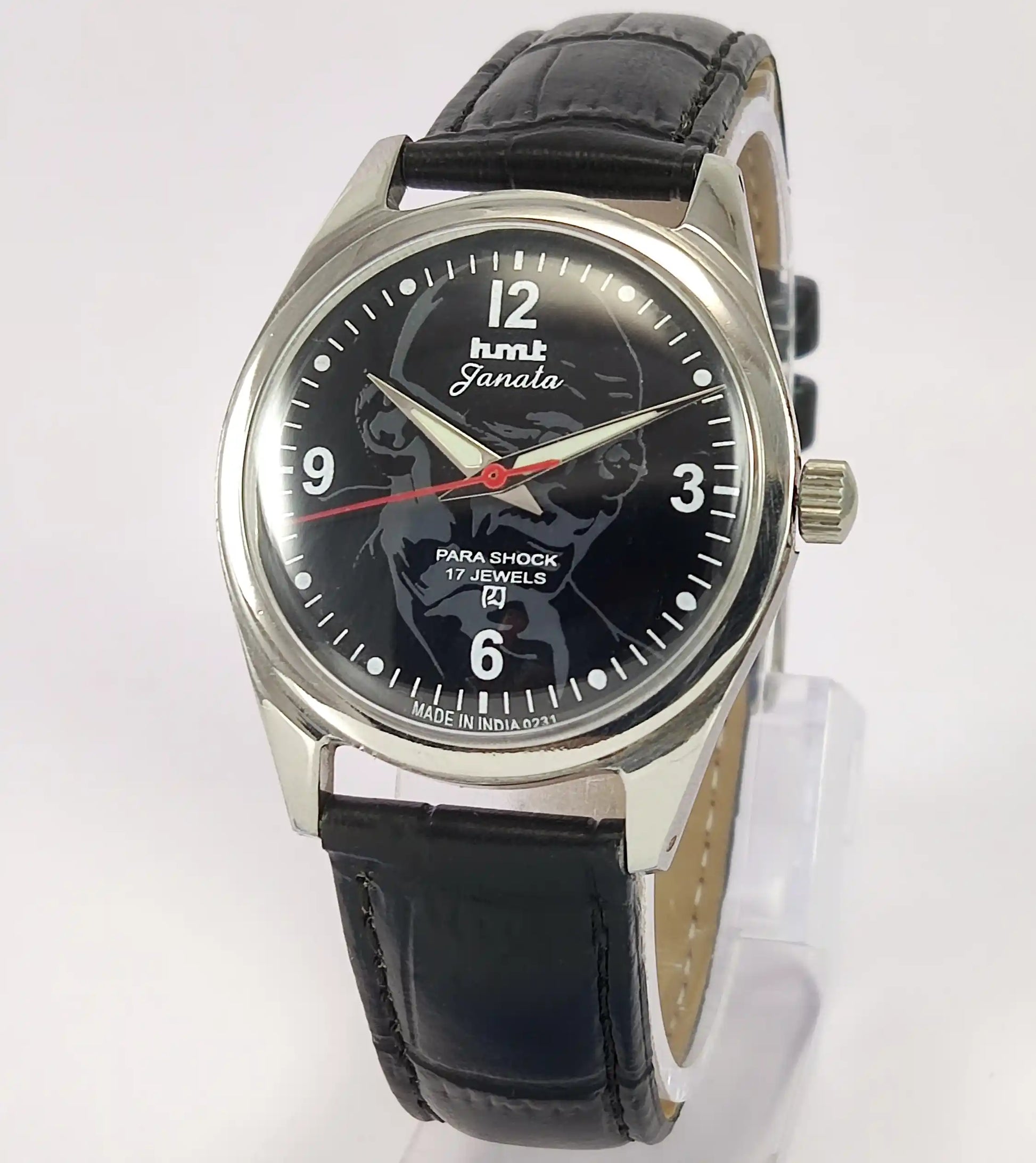 HMT Janata Para Shock Mahatama Gandhi 17 Jewels Black Dial Handwinding Watch Discover-Diamonds