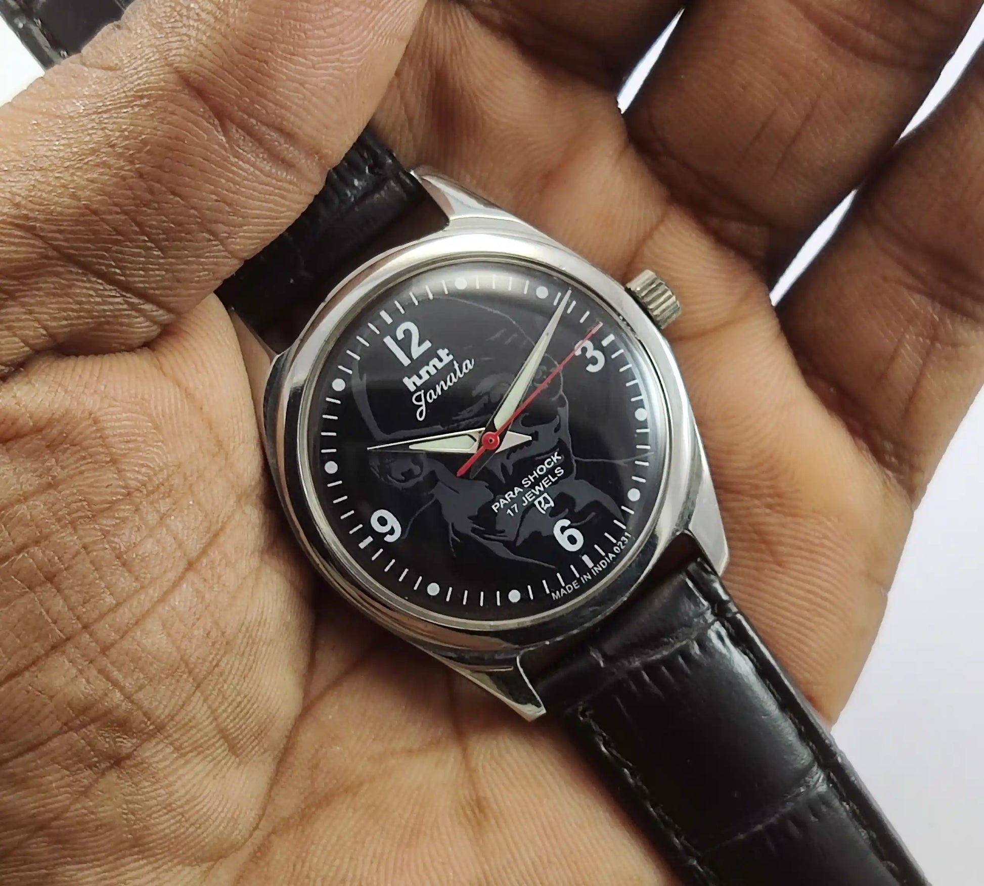 HMT Janata Para Shock Mahatama Gandhi 17 Jewels Black Dial Handwinding Watch Discover-Diamonds