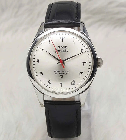 HMT Janata Pearl Dial Arabic Font Handwinding 17 Jewels Para Shock Watch