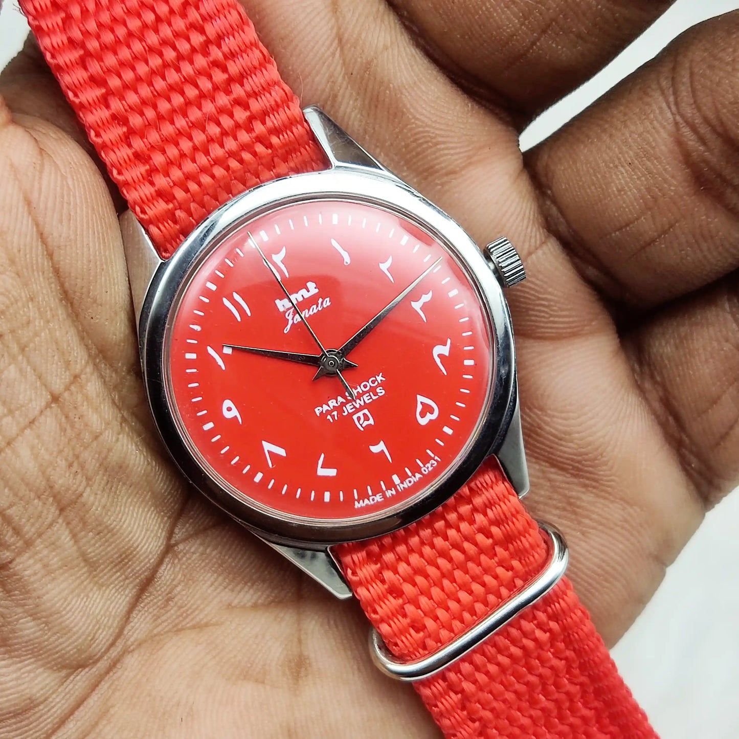 HMT Janata 17 Jewels Red Dial Arabic Font Handwinding Watch