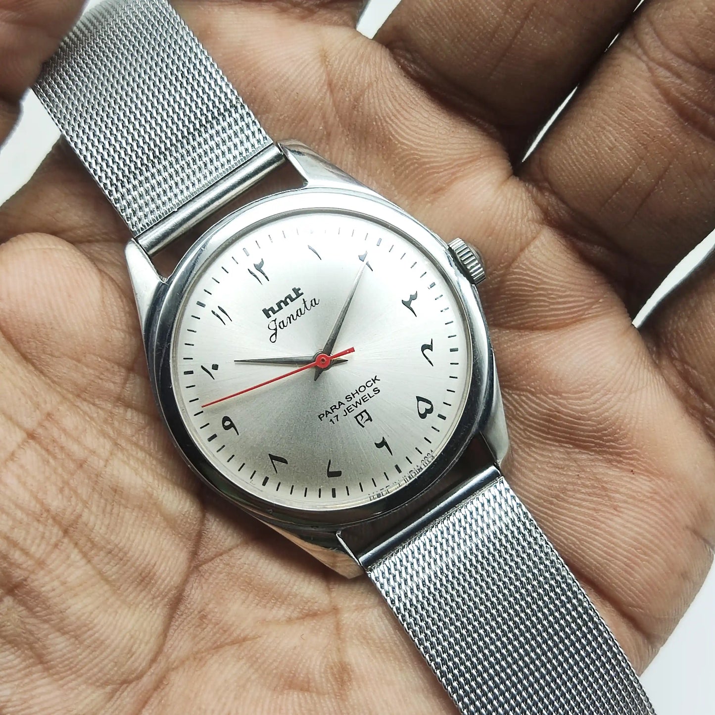 HMT Janata Mechanical Watch with Silvery Dial and Arabic Numerals - 17 Jewels Handwinding