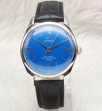 HMT Janata Stick Indices Blue Dial Watch - 17 Jewels, Men's Handwinding Watch