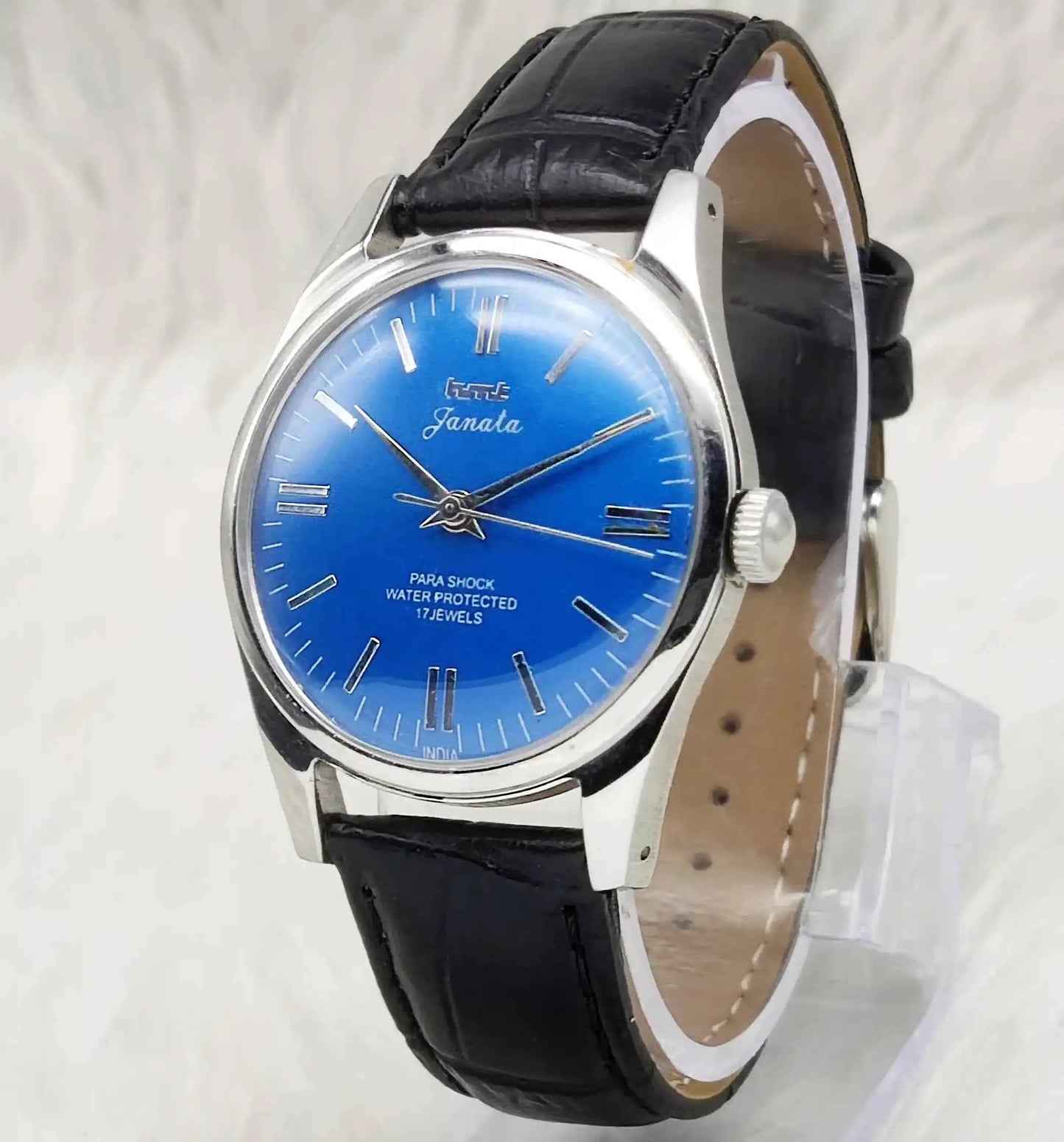 HMT Janata Stick Indices Blue Dial Watch - 17 Jewels, Men's Handwinding Watch