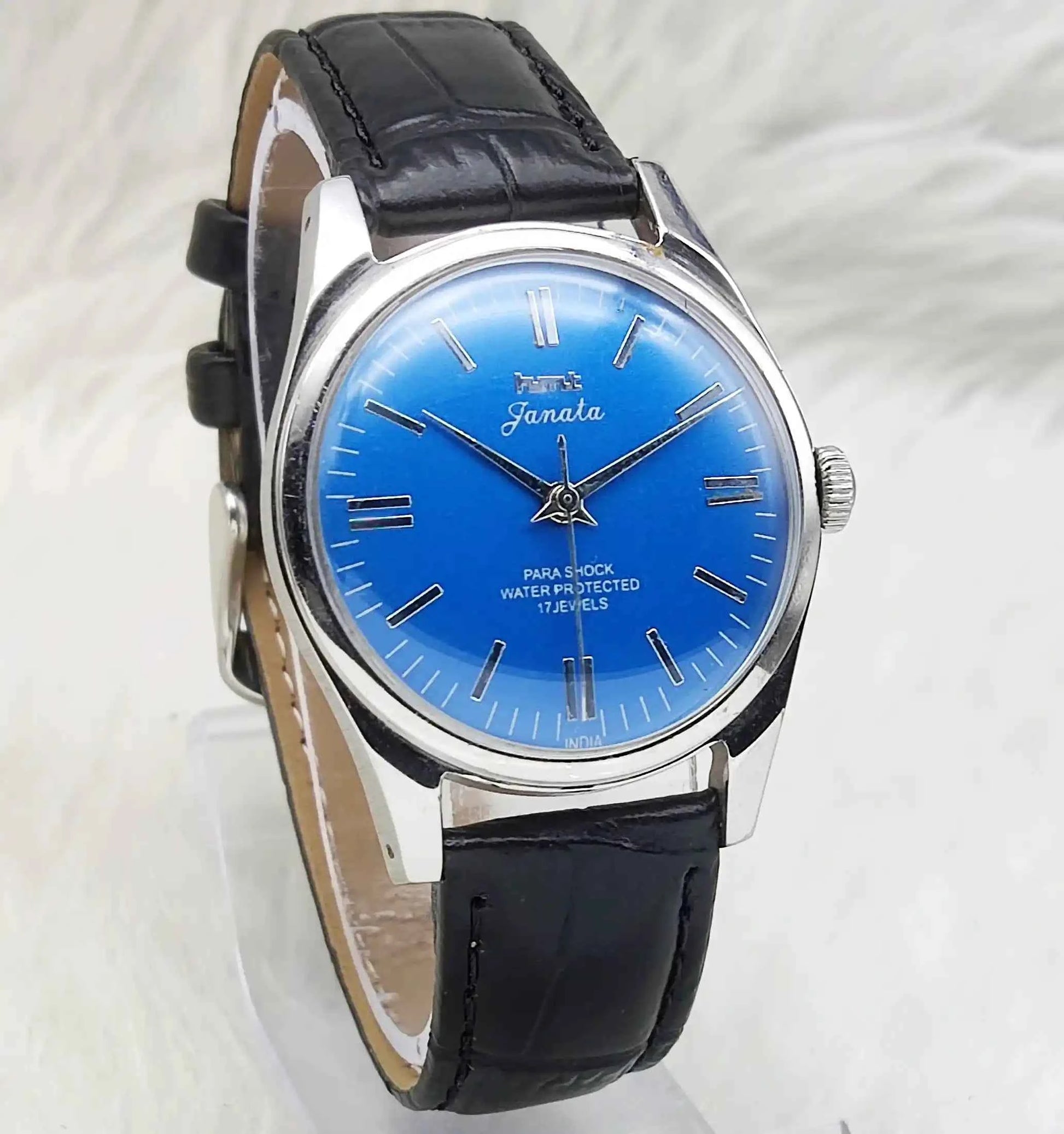 HMT Janata Stick Indices Blue Dial Watch - 17 Jewels, Men's Handwinding Watch