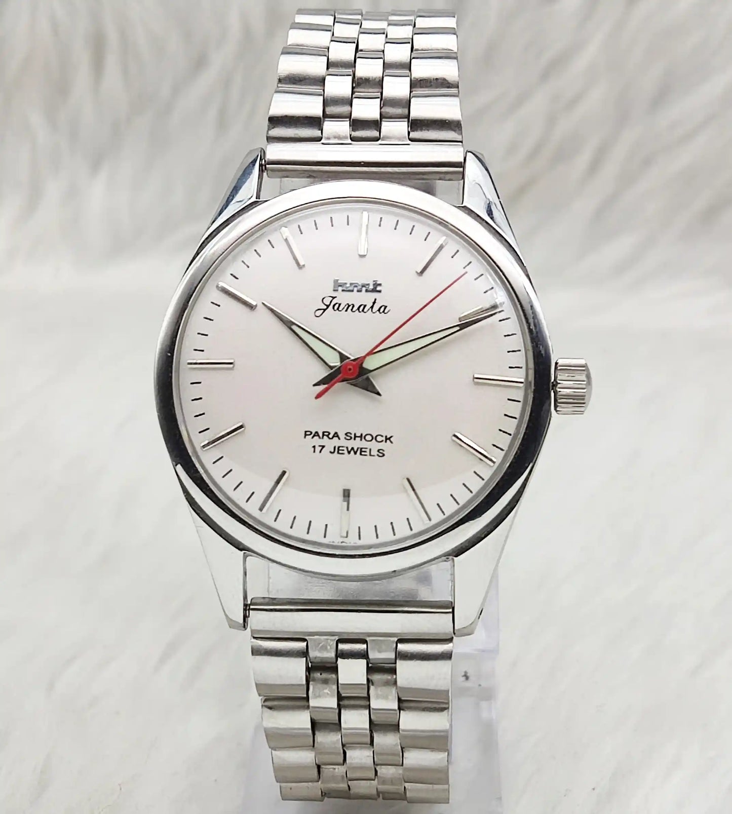HMT Janata Stick Indices Para Shock 17 Jewels Gray Dial Watch - Timeless Elegance