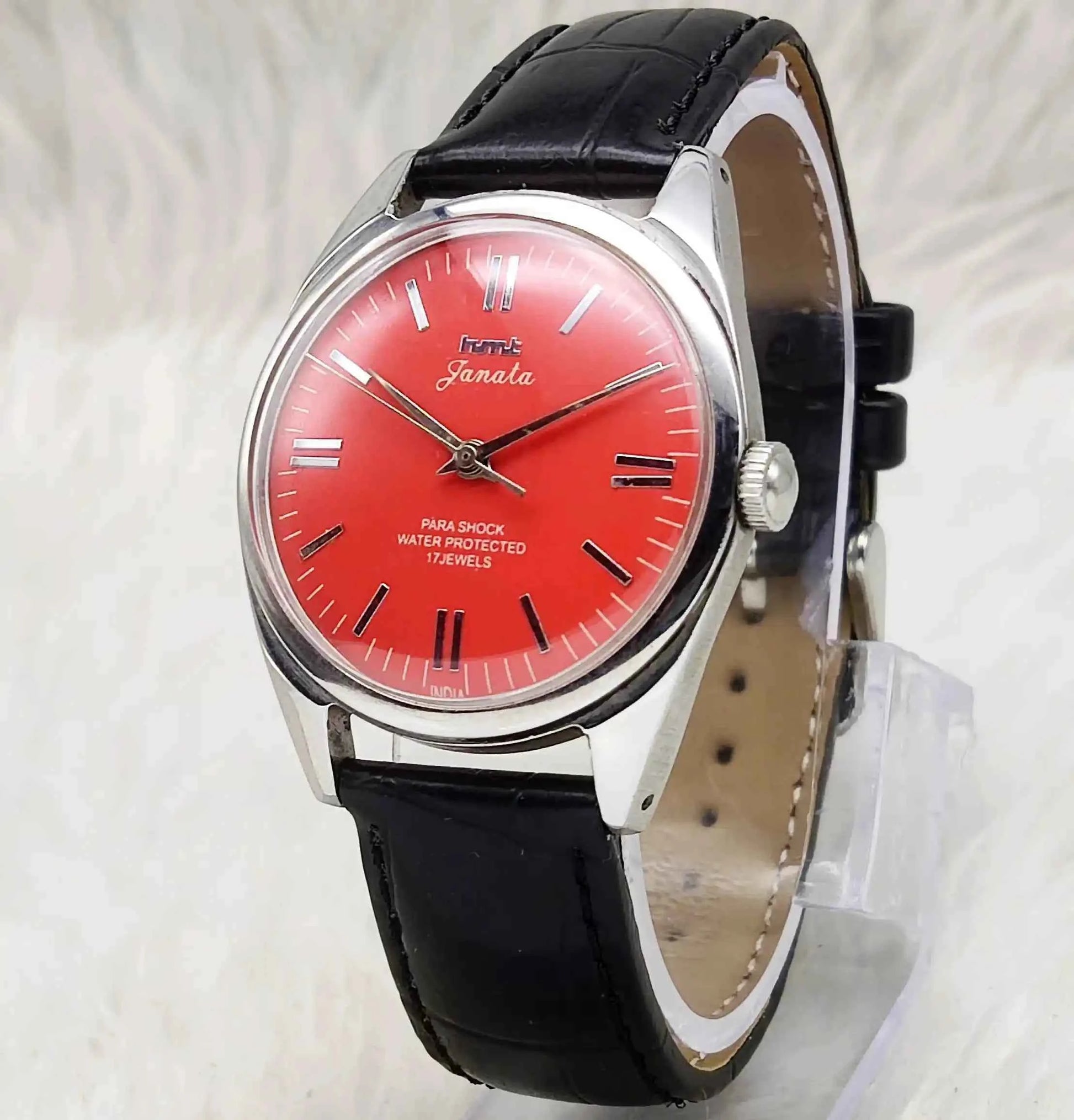 HMT Janata Stick Indices Reddish Dial Watch - 17 Jewels, Handwinding Watch