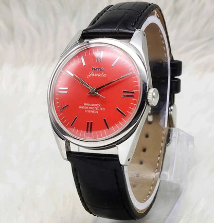 HMT Janata Stick Indices Reddish Dial Watch - 17 Jewels, Handwinding Watch