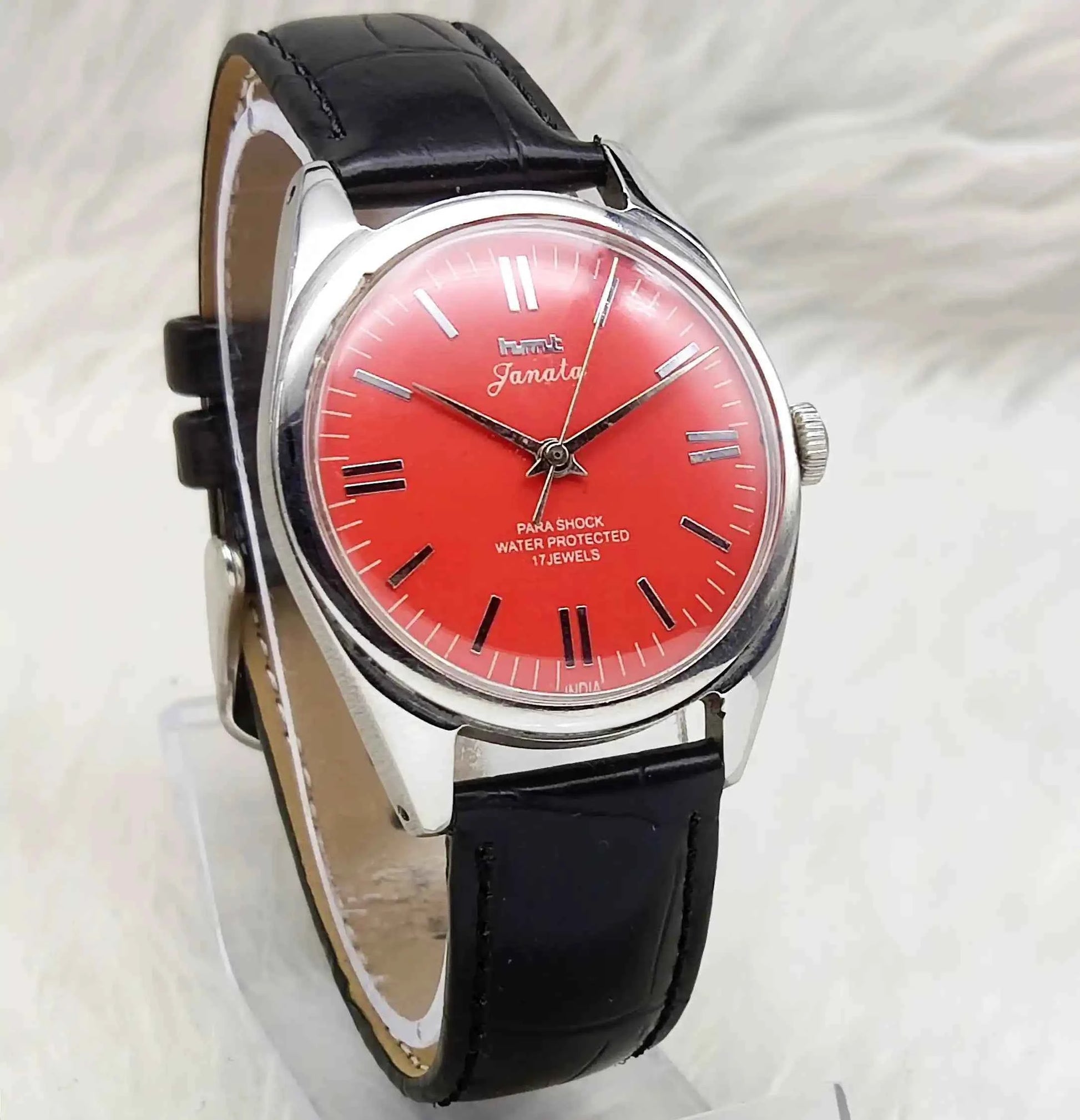 HMT Janata Stick Indices Reddish Dial Watch - 17 Jewels, Handwinding Watch