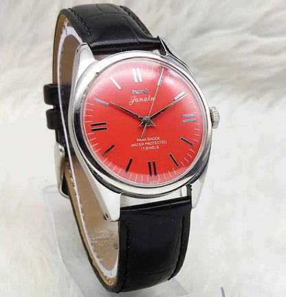 HMT Janata Stick Indices Reddish Dial Watch - 17 Jewels, Handwinding Watch