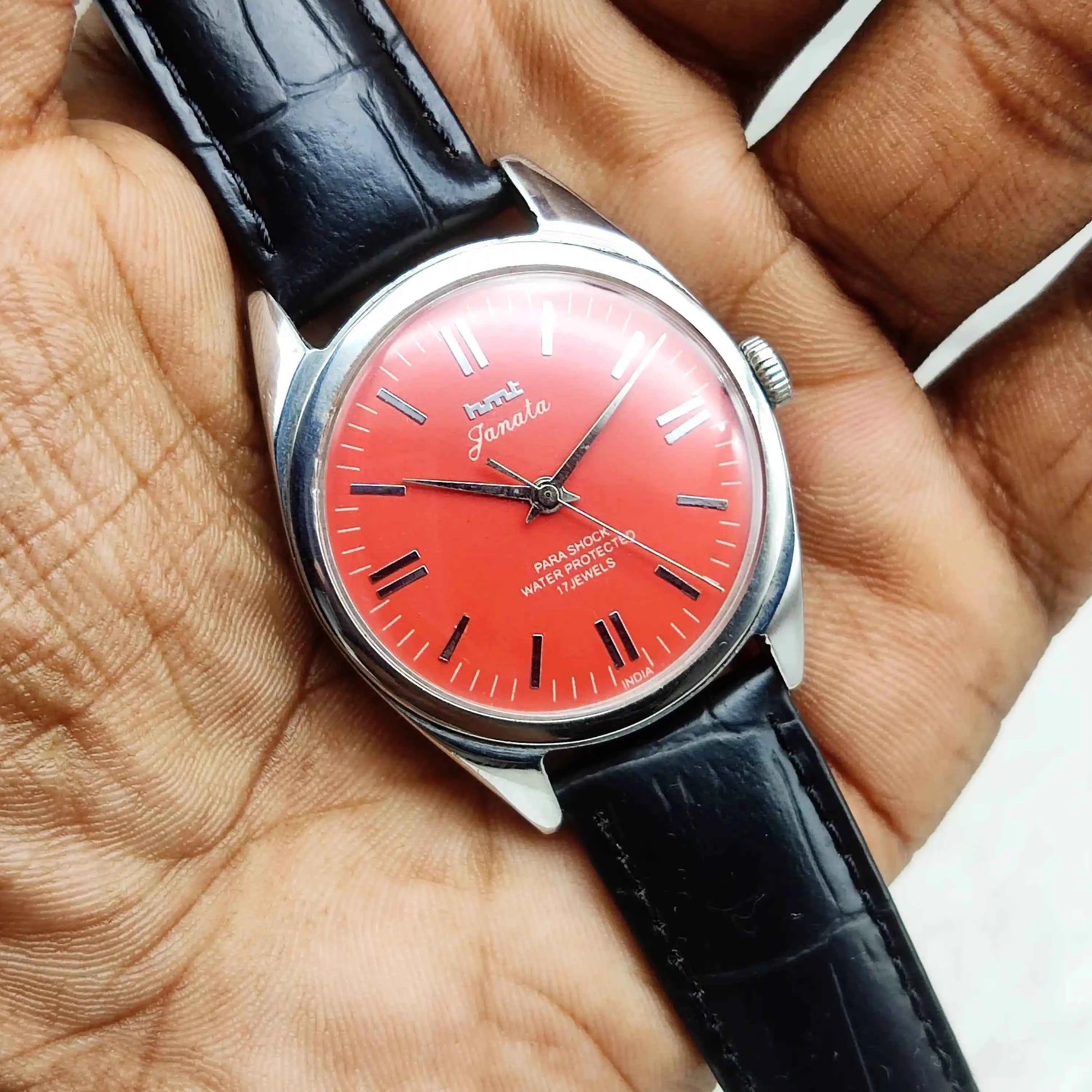 HMT Janata Stick Indices Reddish Dial Watch - 17 Jewels, Handwinding Watch