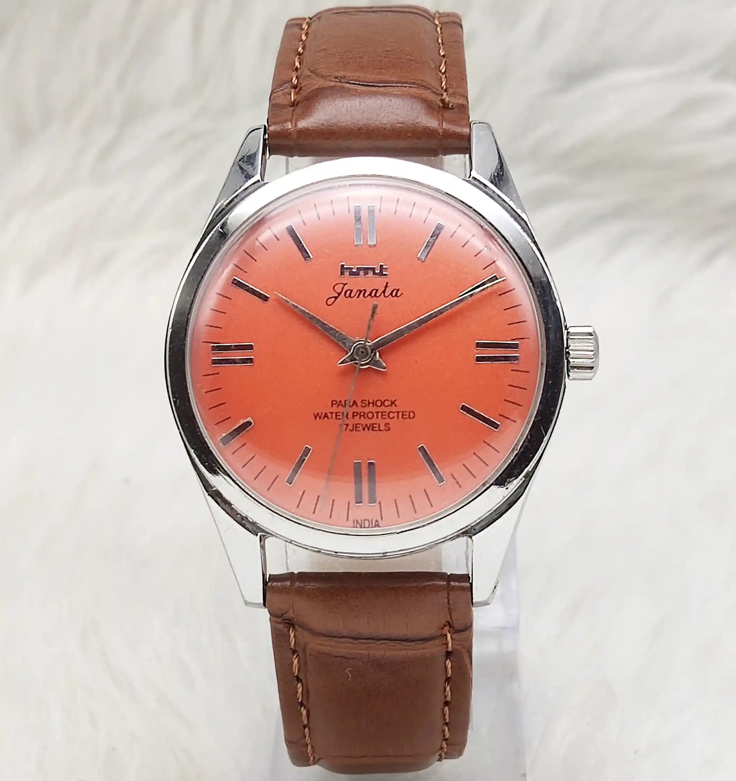 HMT Janata Stick Indices Reddish Dial Watch - 17 Jewels, Handwinding Watch