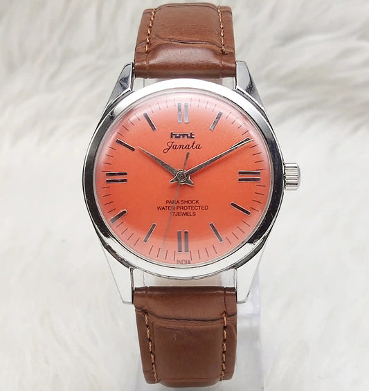 HMT Janata Stick Indices Reddish Dial Watch - 17 Jewels, Handwinding Watch
