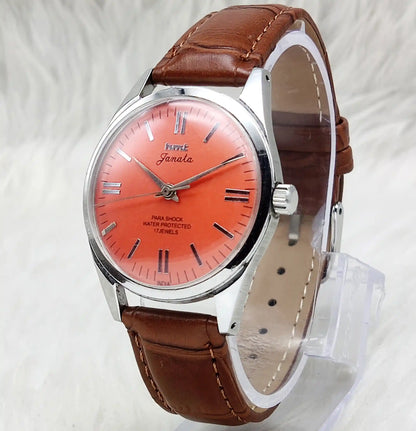 HMT Janata Stick Indices Reddish Dial Watch - 17 Jewels, Handwinding Watch