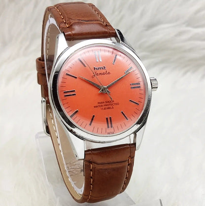 HMT Janata Stick Indices Reddish Dial Watch - 17 Jewels, Handwinding Watch