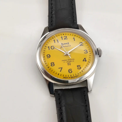 HMT Janata Sun Yellow English Numerals Handwinding Watch Transparent Back