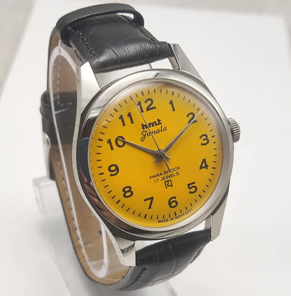 HMT Janata Sun Yellow English Numerals Handwinding Watch Transparent Back