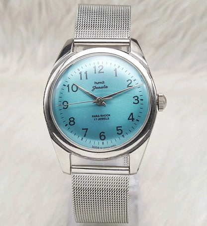 HMT Janata Tiffany Blue Dial English Numerals Para Shock 17 Jewels Watch