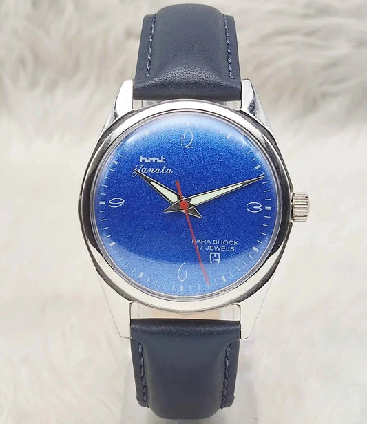 HMT Janata Handwinding Blue Dial 17 Jewels English Numerals Watch