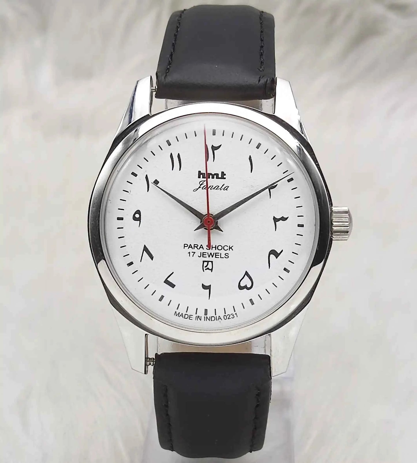 HMT Janata White Dial English Numerals Indices Handwinding Watch Transparent Back