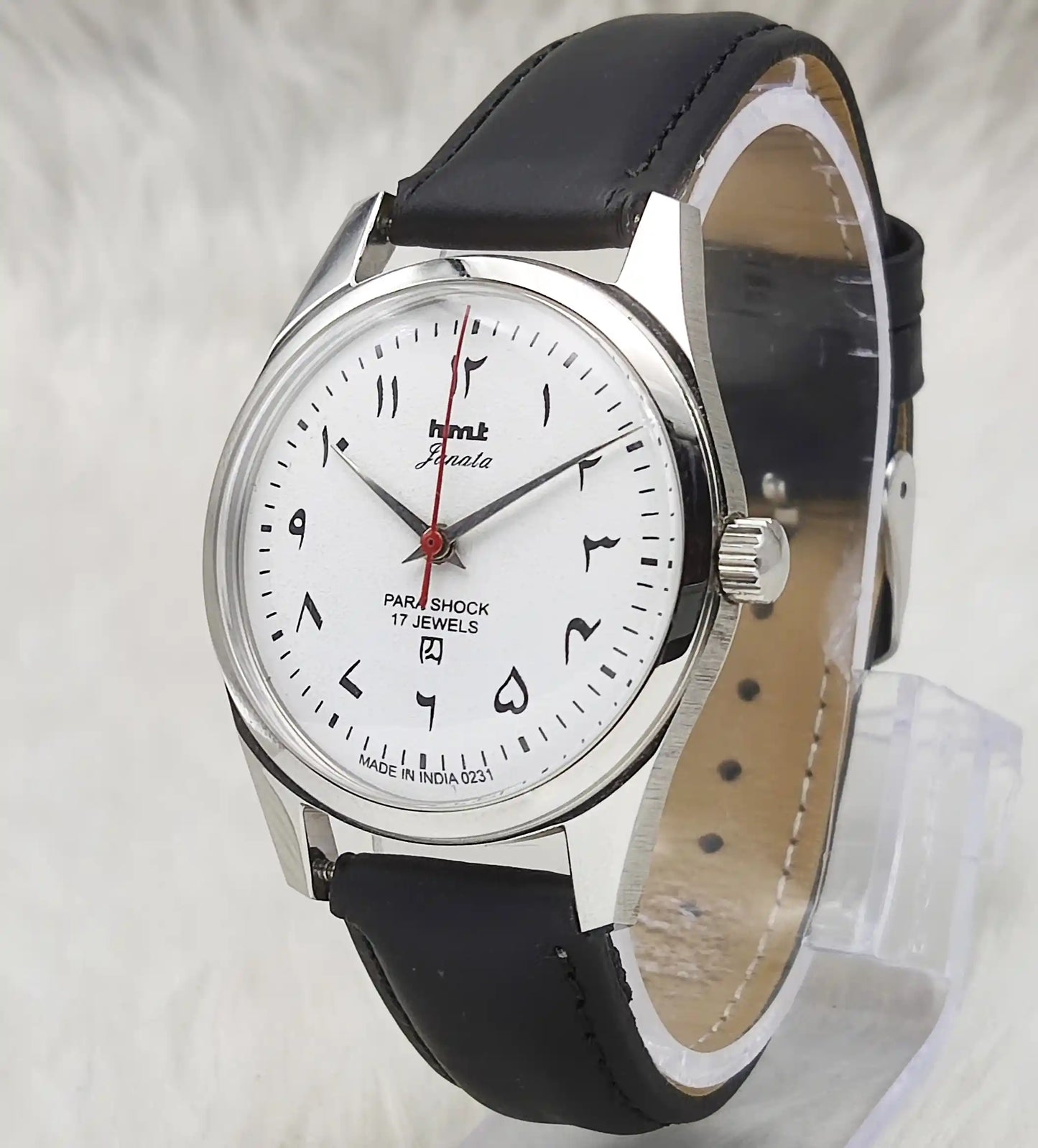 HMT Janata White Dial English Numerals Indices Handwinding Watch Transparent Back