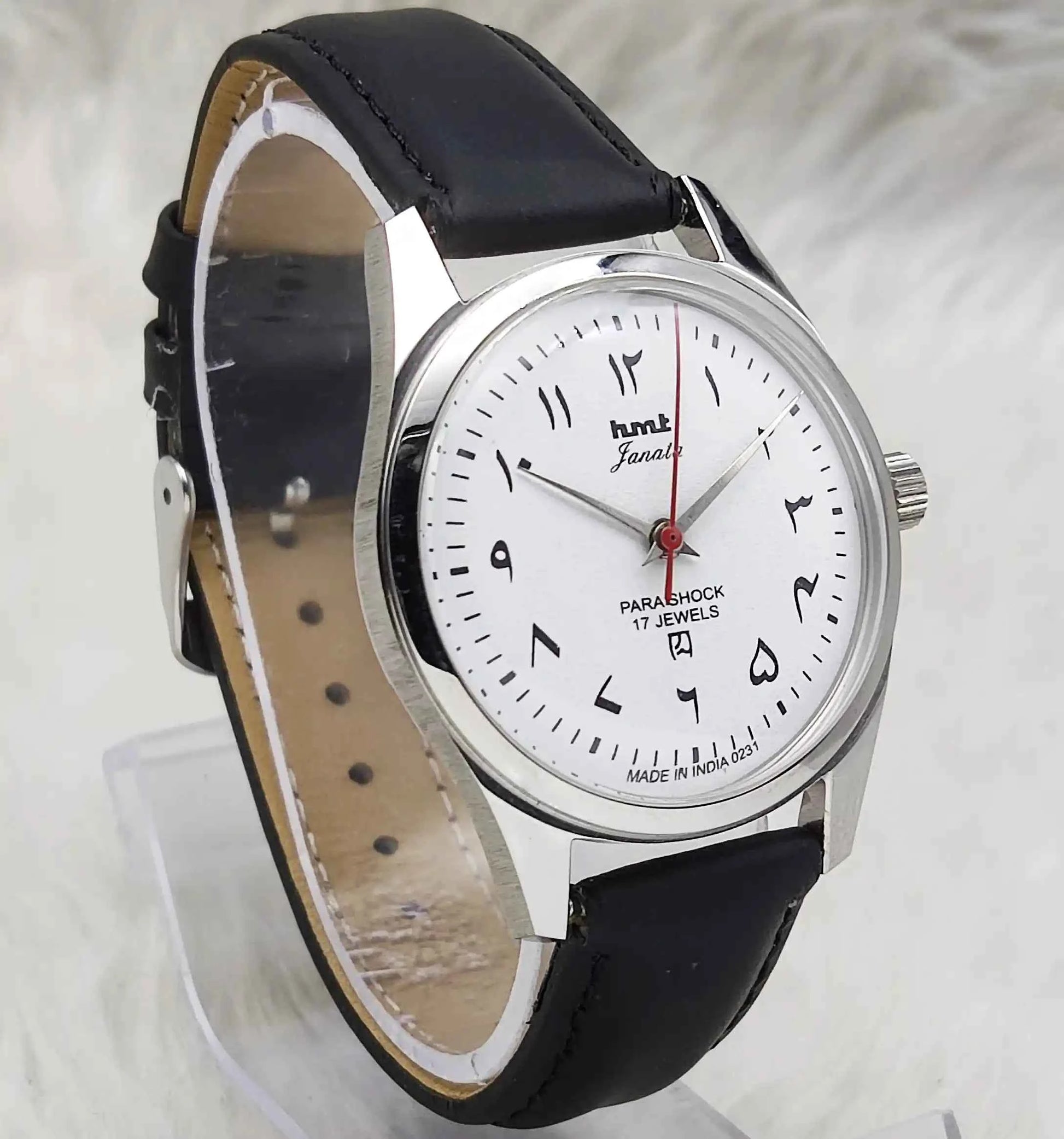 HMT Janata White Dial English Numerals Indices Handwinding Watch Transparent Back