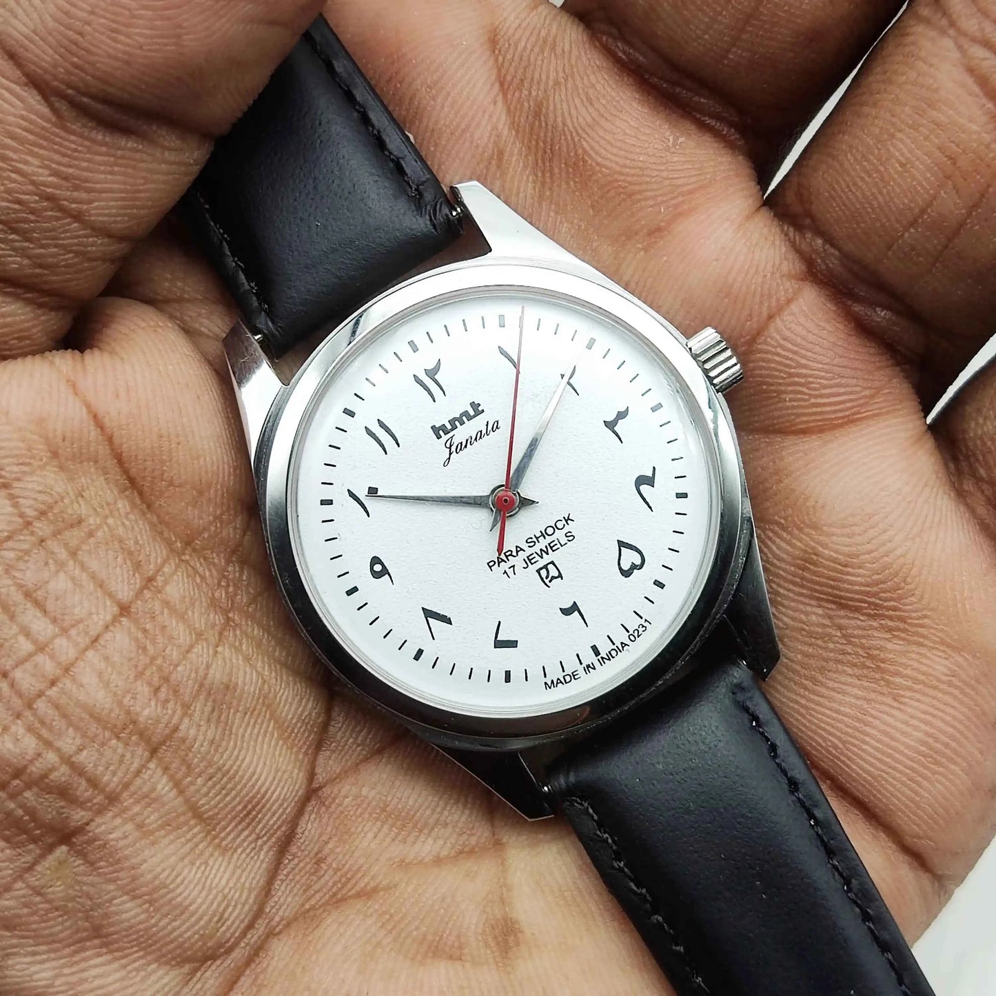 HMT Janata White Dial English Numerals Indices Handwinding Watch Transparent Back