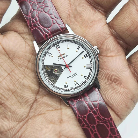 HMT Jhalak White Dial Para Shock 17 Jewels Skeleton Dial Men's Watch 0231 - Style and Precision