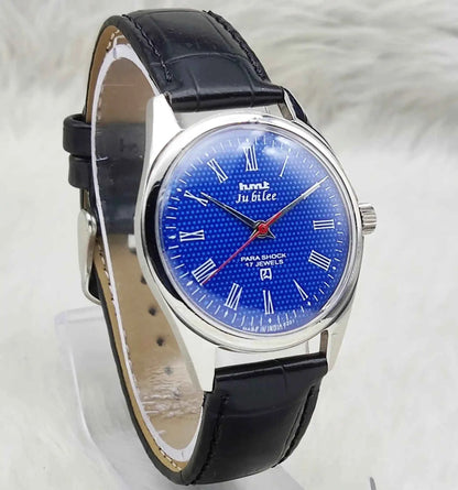 HMT Jubilee 17 Jewels Blue Dial Roman Numerals Handwinding Watch