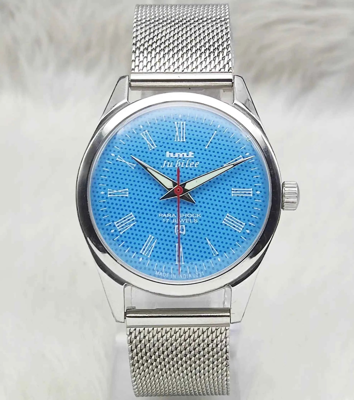 HMT Jubilee 17 Jewels Sky Blue Dial Roman Numerals Indices Handwinding Watch
