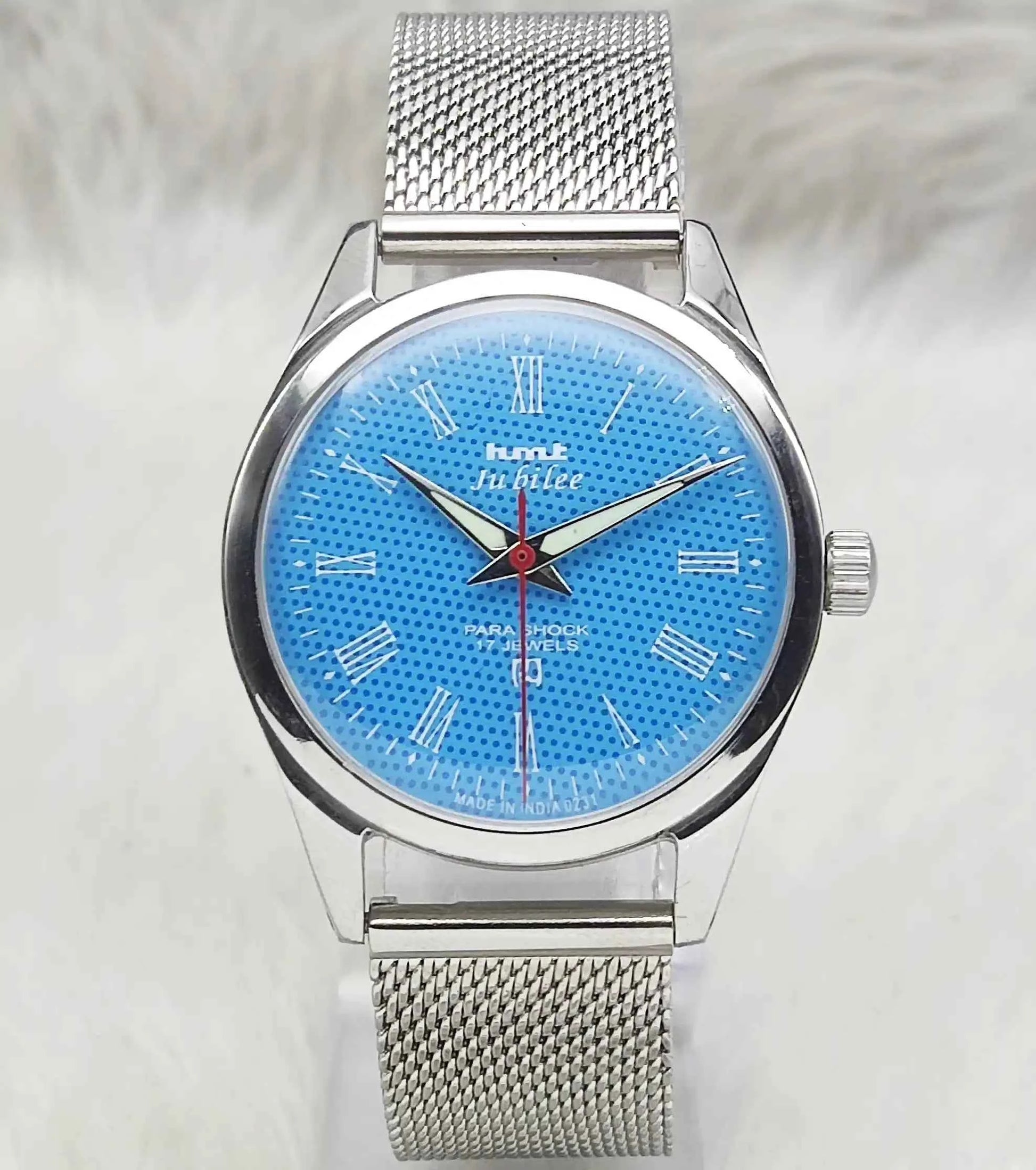 HMT Jubilee 17 Jewels Sky Blue Dial Roman Numerals Indices Handwinding Watch