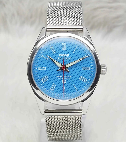 HMT Jubilee 17 Jewels Sky Blue Dial Roman Numerals Indices Handwinding Watch