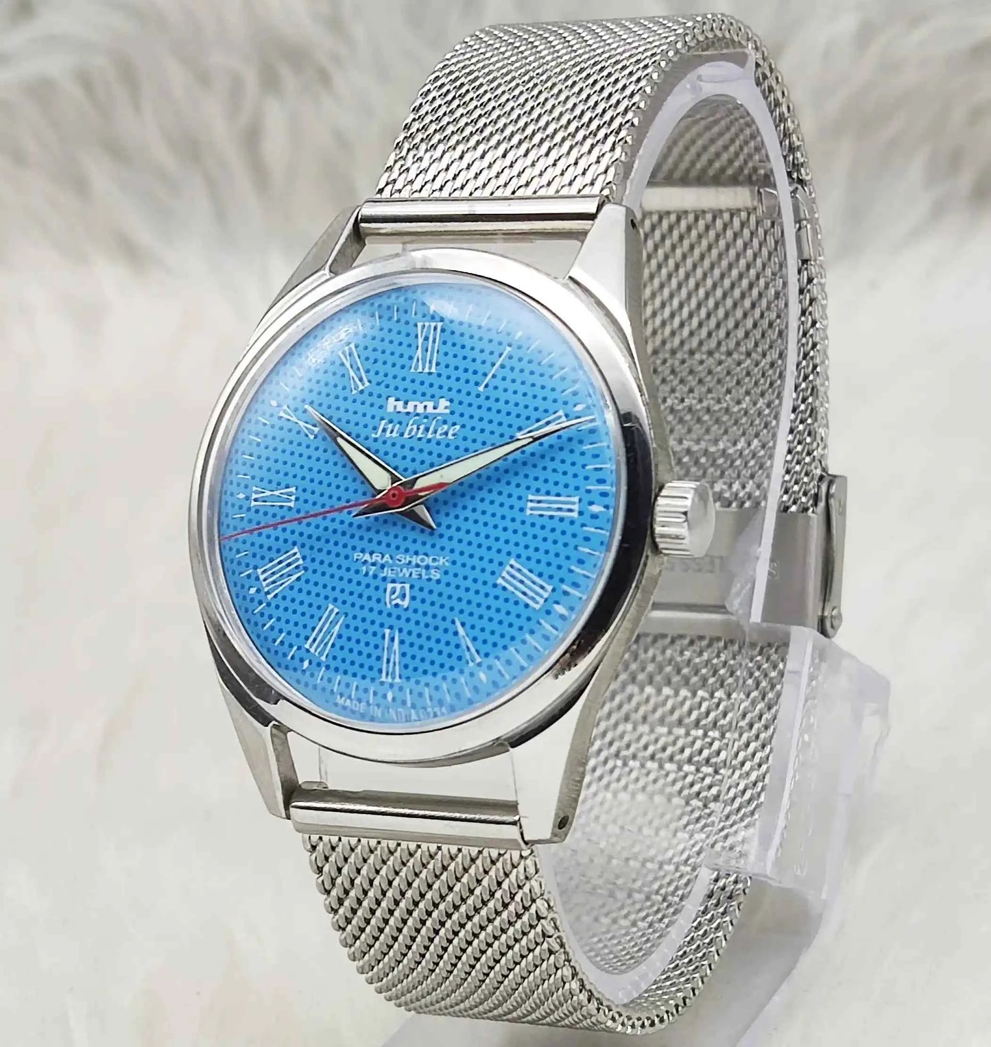 HMT Jubilee 17 Jewels Sky Blue Dial Roman Numerals Indices Handwinding Watch