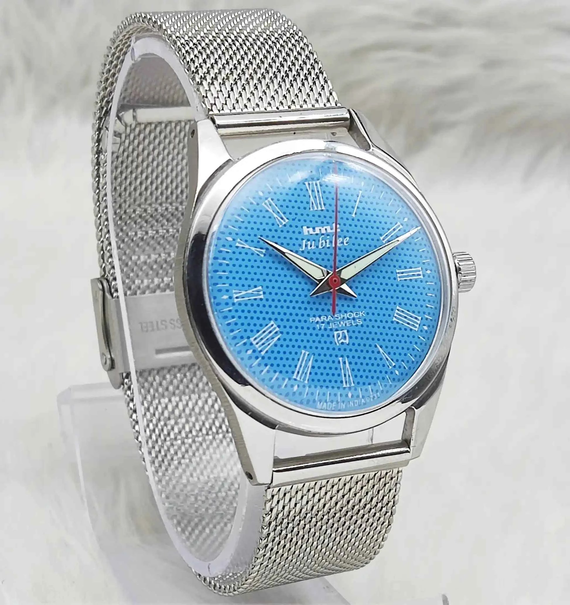 HMT Jubilee 17 Jewels Sky Blue Dial Roman Numerals Indices Handwinding Watch