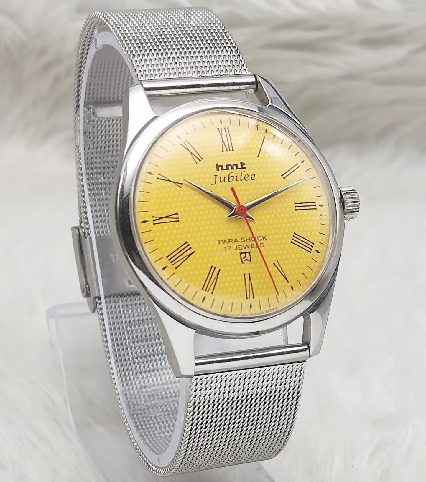 HMT Jubilee 17 Jewels Sun Yellow Dial With Roman Numerals Indices Handwinding Watch