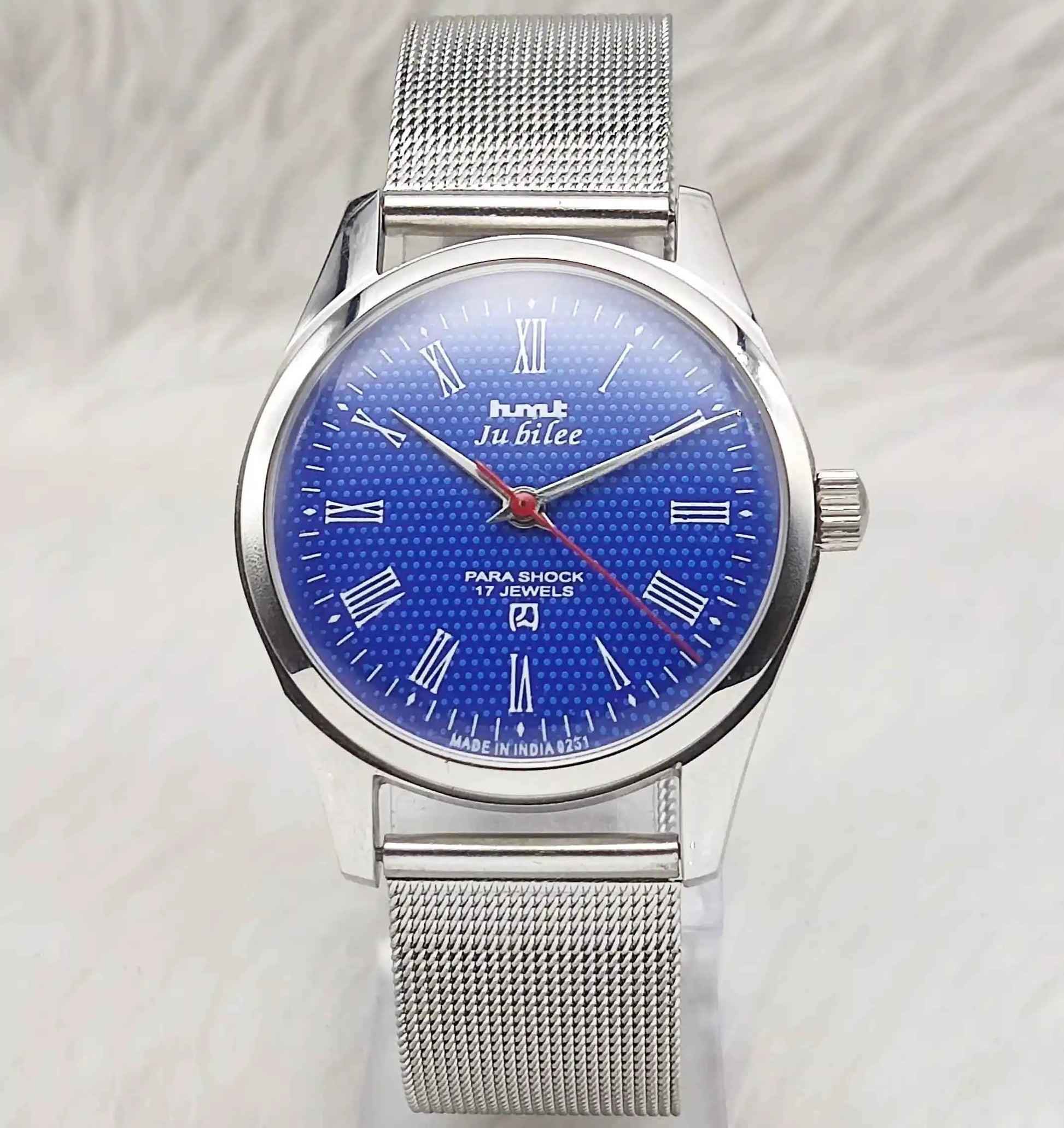 HMT Jubilee Blue Dial 17 Jewels Handwinding Transparent Back Watch