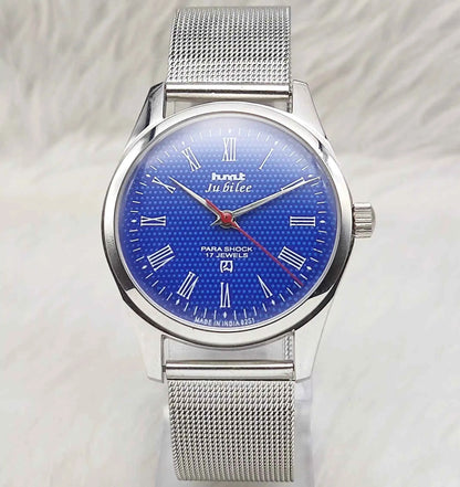 HMT Jubilee Blue Dial 17 Jewels Handwinding Transparent Back Watch