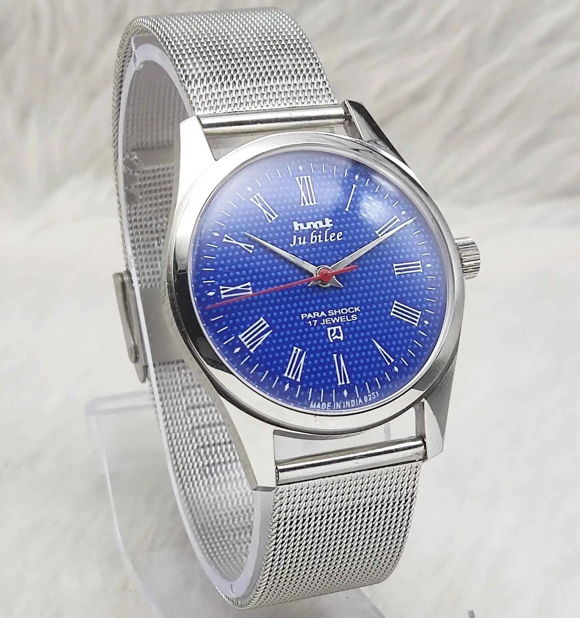 HMT Jubilee Blue Dial 17 Jewels Handwinding Transparent Back Watch