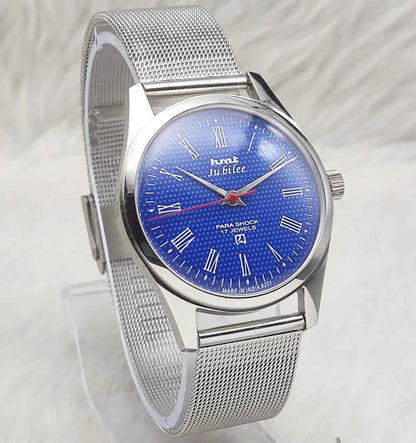 HMT Jubilee Blue Dial 17 Jewels Handwinding Transparent Back Watch