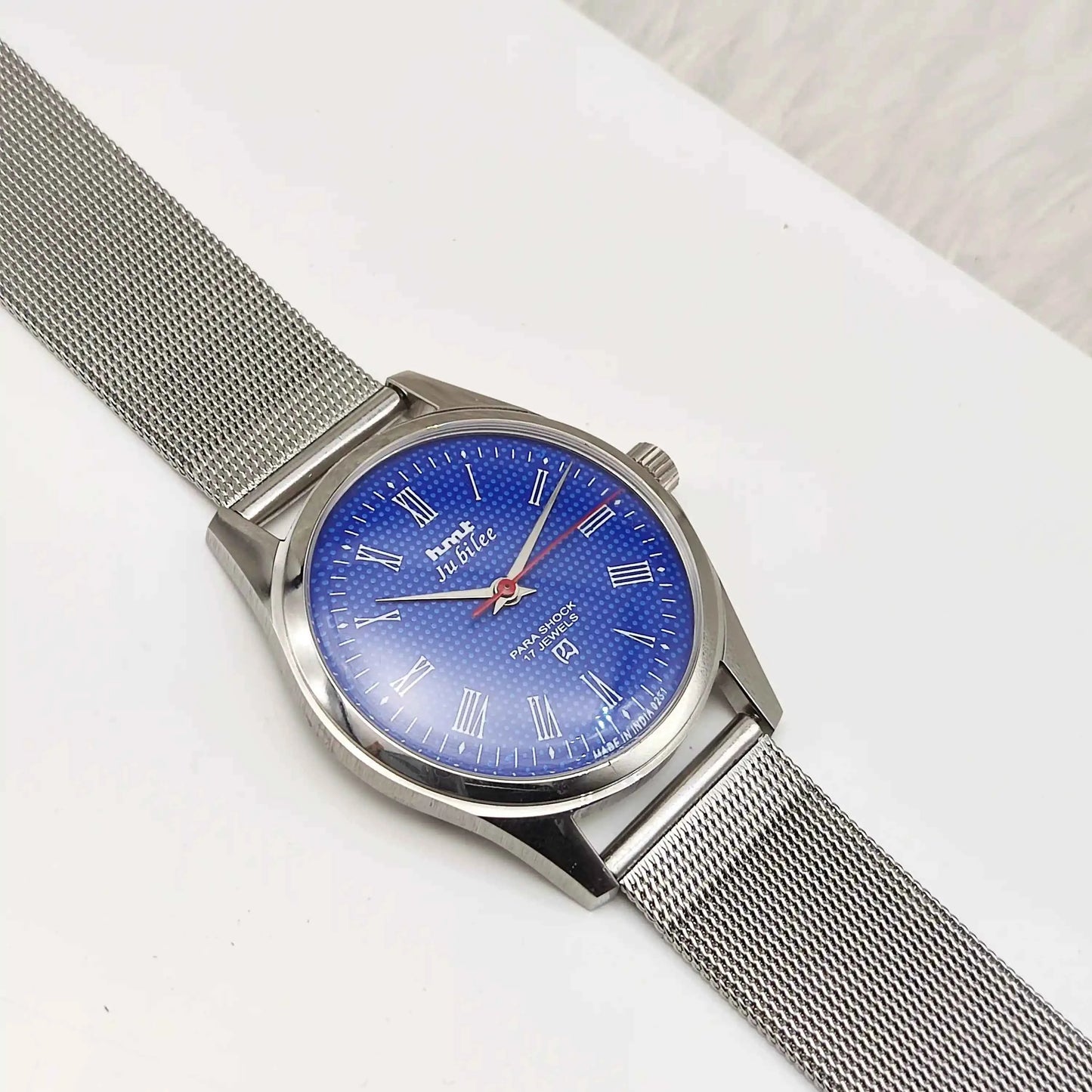 HMT Jubilee Blue Dial 17 Jewels Handwinding Transparent Back Watch