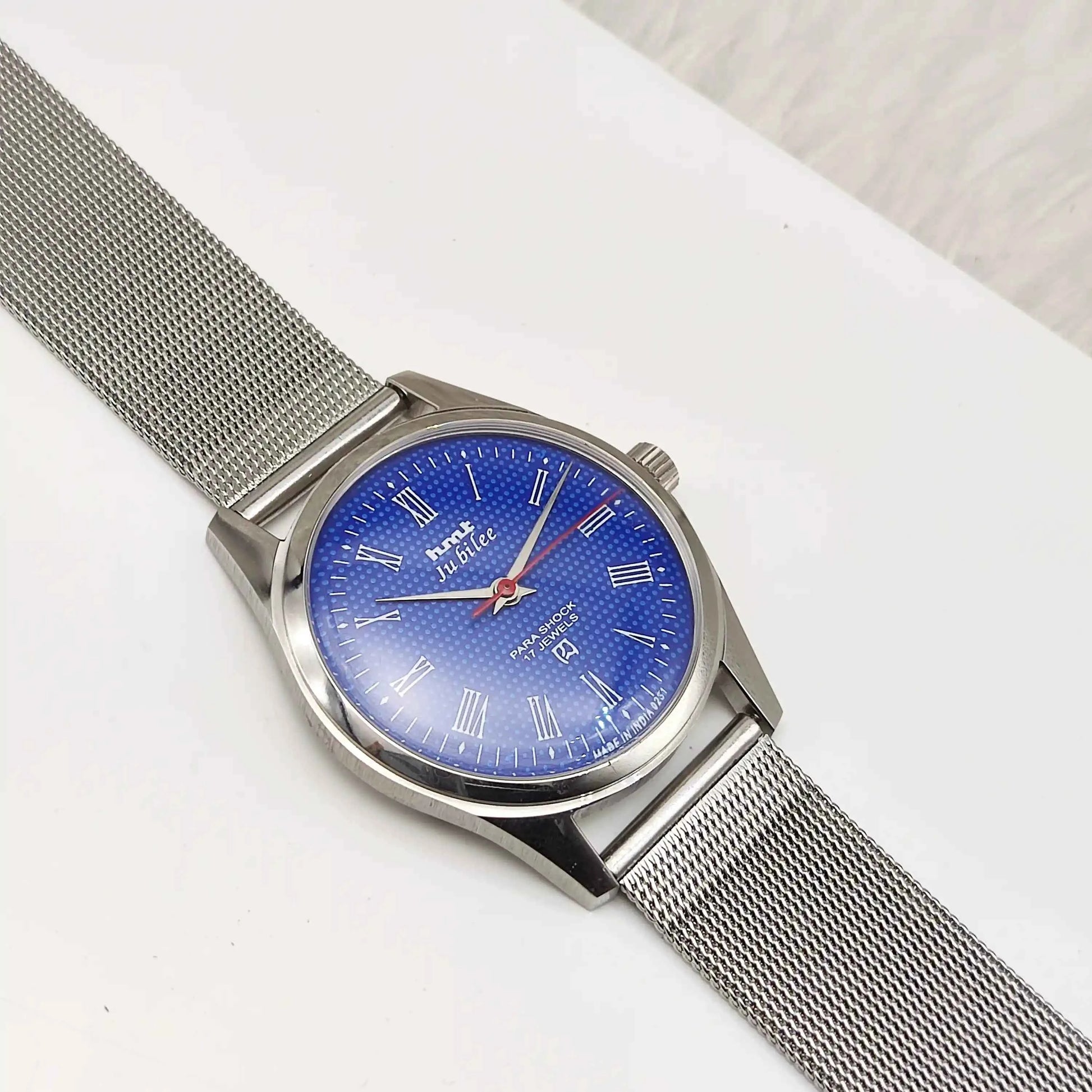 HMT Jubilee Blue Dial 17 Jewels Handwinding Transparent Back Watch