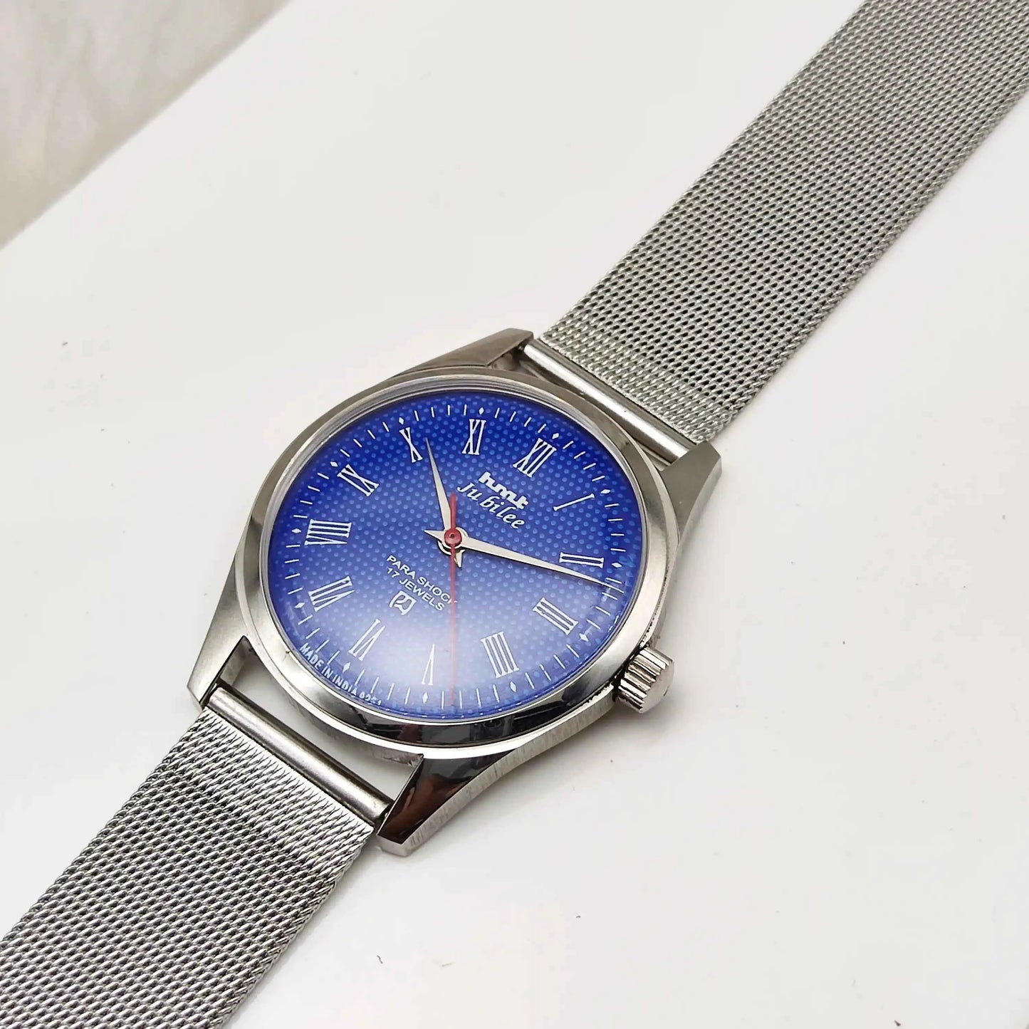 HMT Jubilee Blue Dial 17 Jewels Handwinding Transparent Back Watch