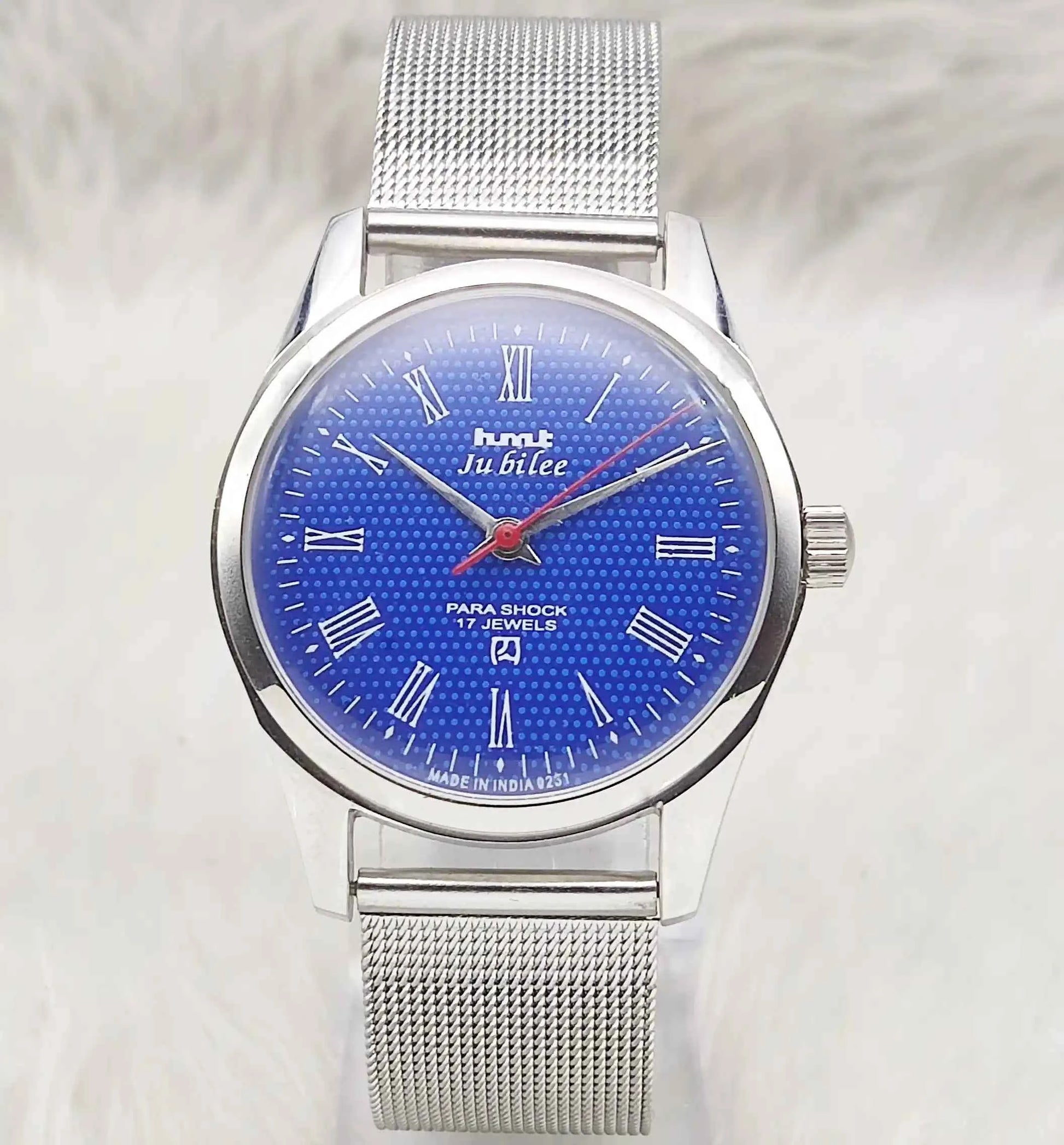 HMT Jubilee 17 Jewels Blue Dial Handwinding Watch Transparent Back