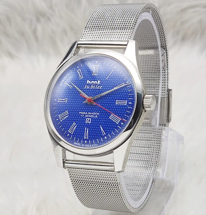 HMT Jubilee 17 Jewels Blue Dial Handwinding Watch Transparent Back