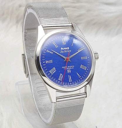 HMT Jubilee 17 Jewels Blue Dial Handwinding Watch Transparent Back
