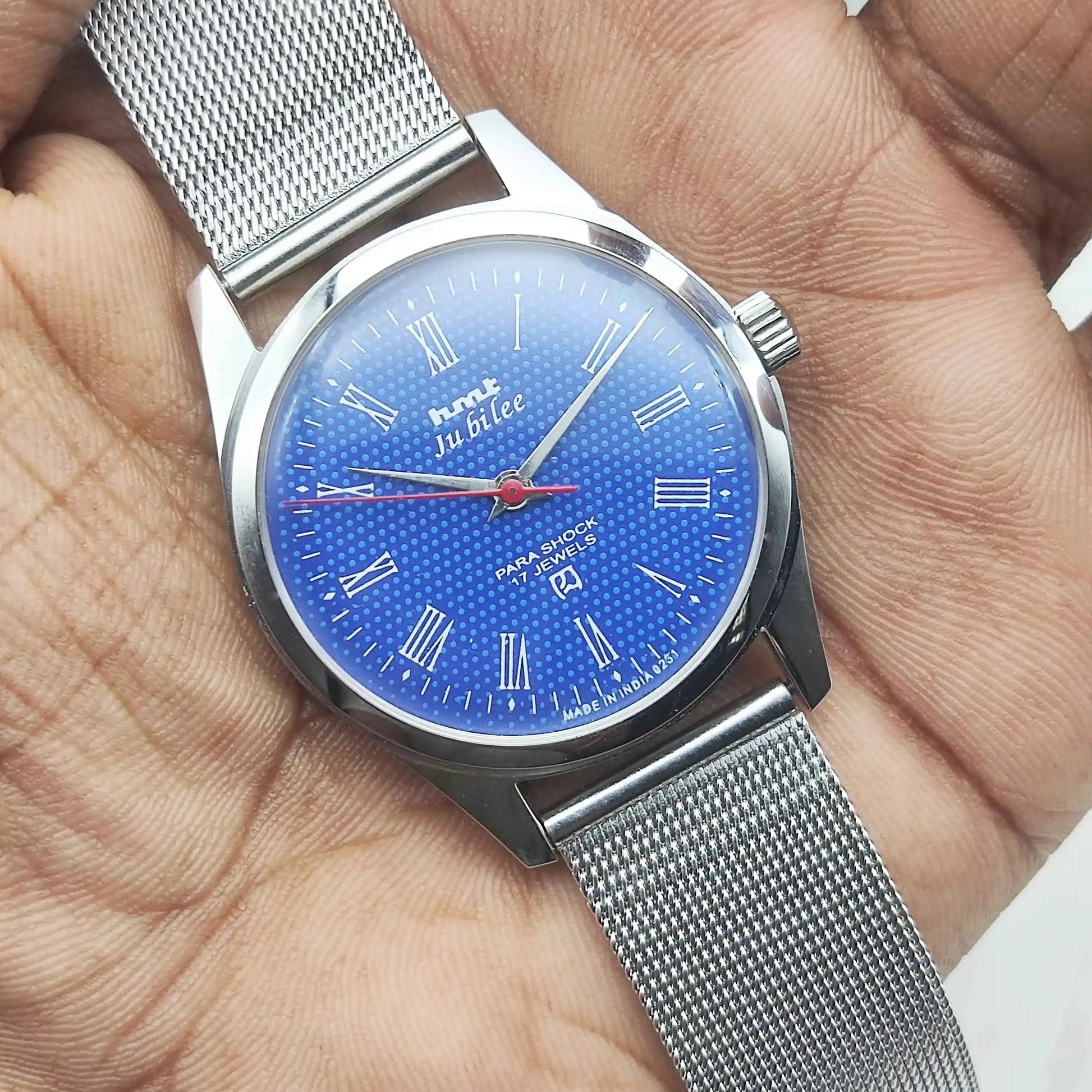 HMT Jubilee 17 Jewels Blue Dial Handwinding Watch Transparent Back