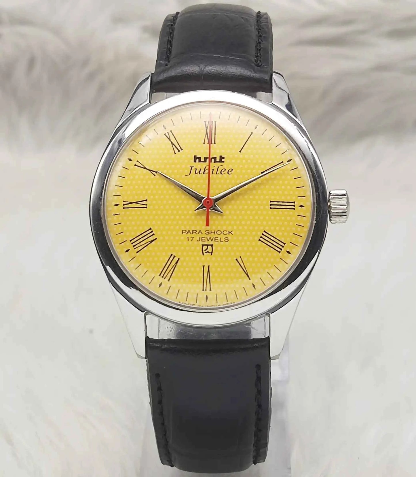 HMT Jubilee Sun Yellow Dial Watch with Roman Numerals and 17 Jewels