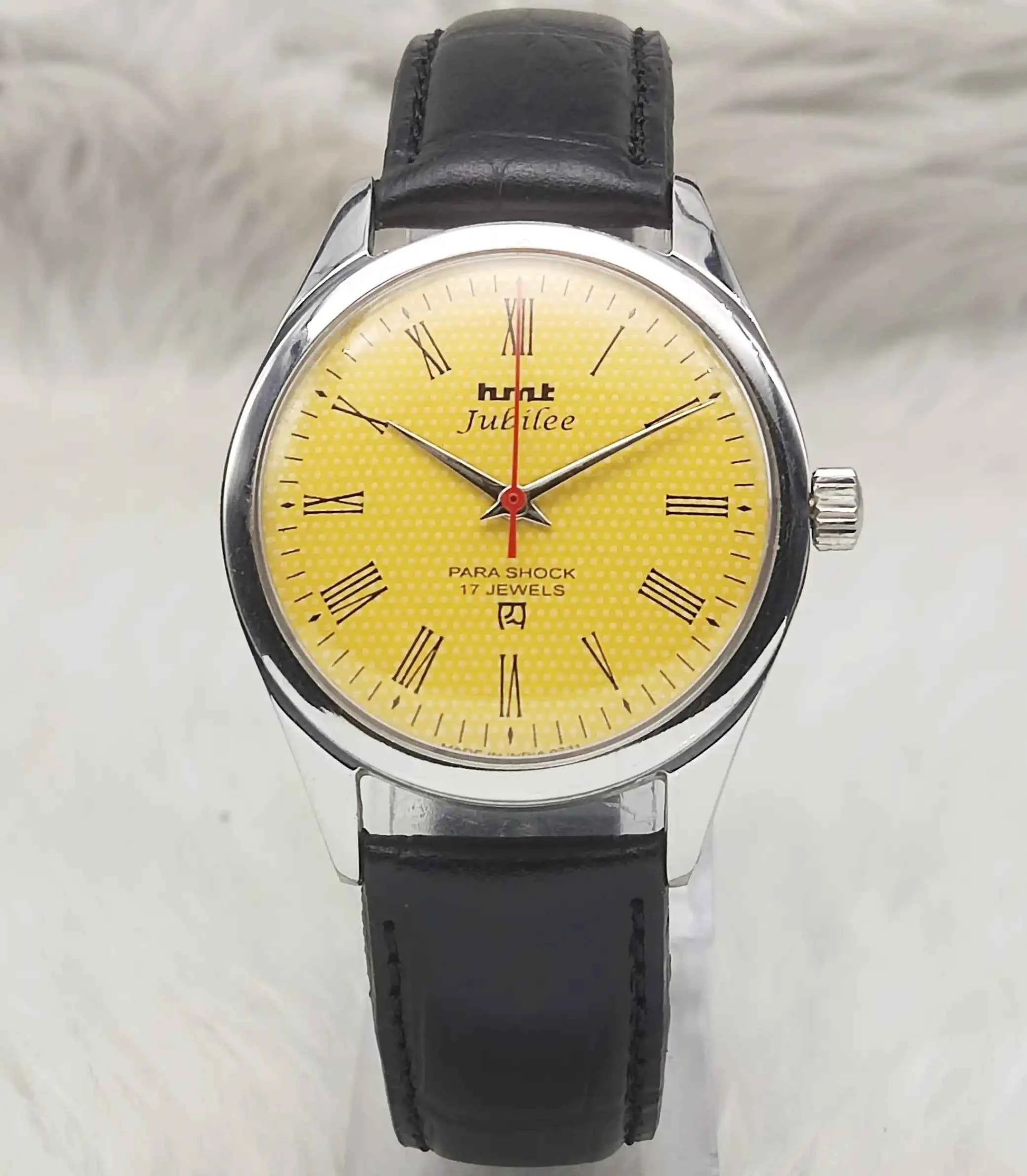 HMT Jubilee Sun Yellow Dial Watch with Roman Numerals and 17 Jewels