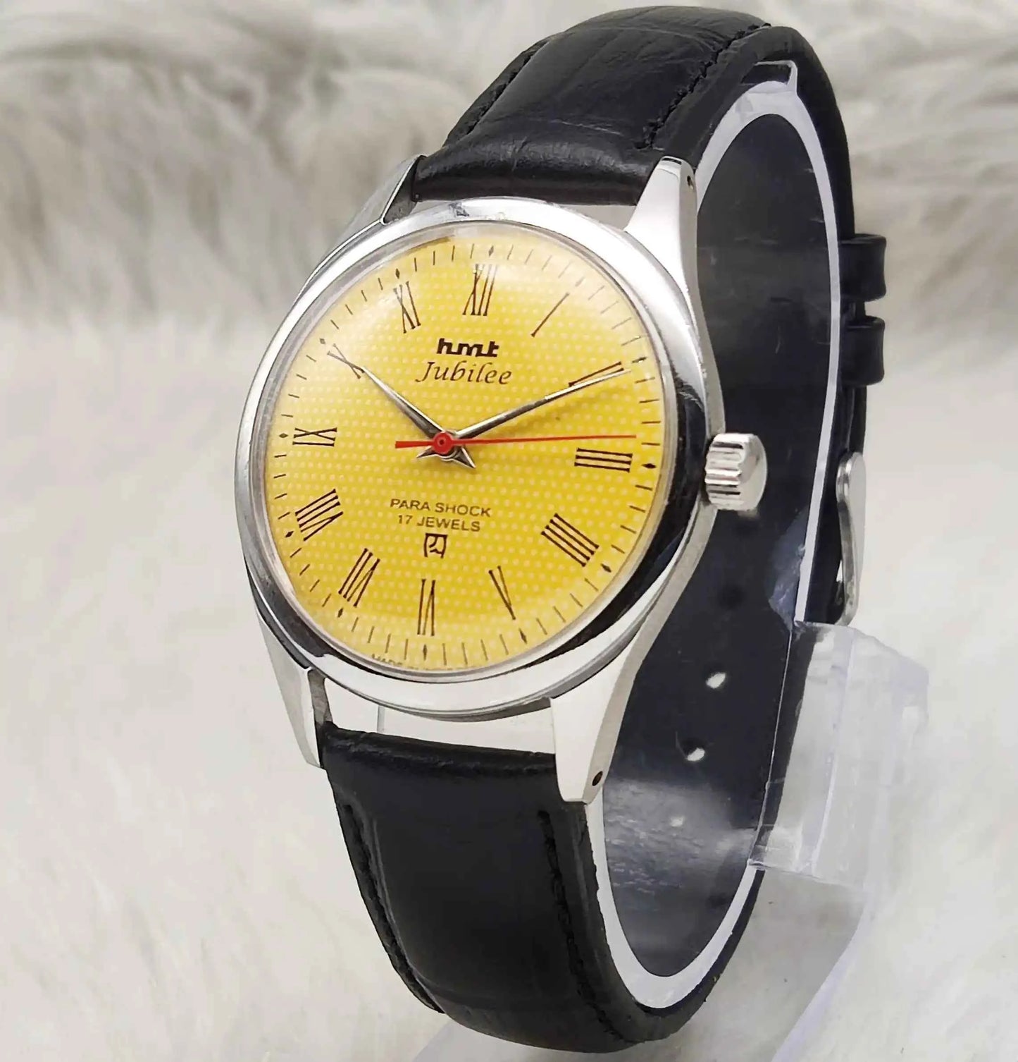 HMT Jubilee Sun Yellow Dial Watch with Roman Numerals and 17 Jewels