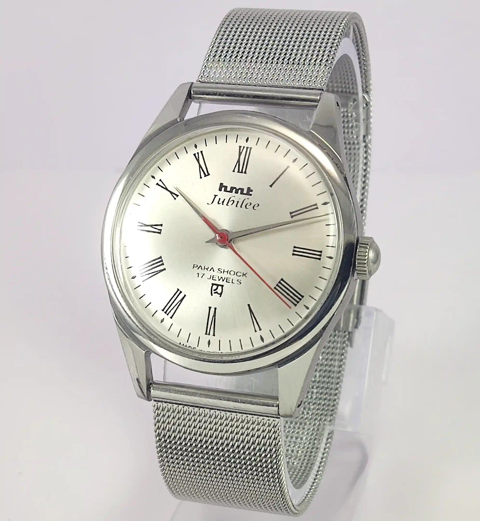 HMT Jubilee Para Shock 17 Jewels Silver Dial Handwinding Watch Discover-Diamonds