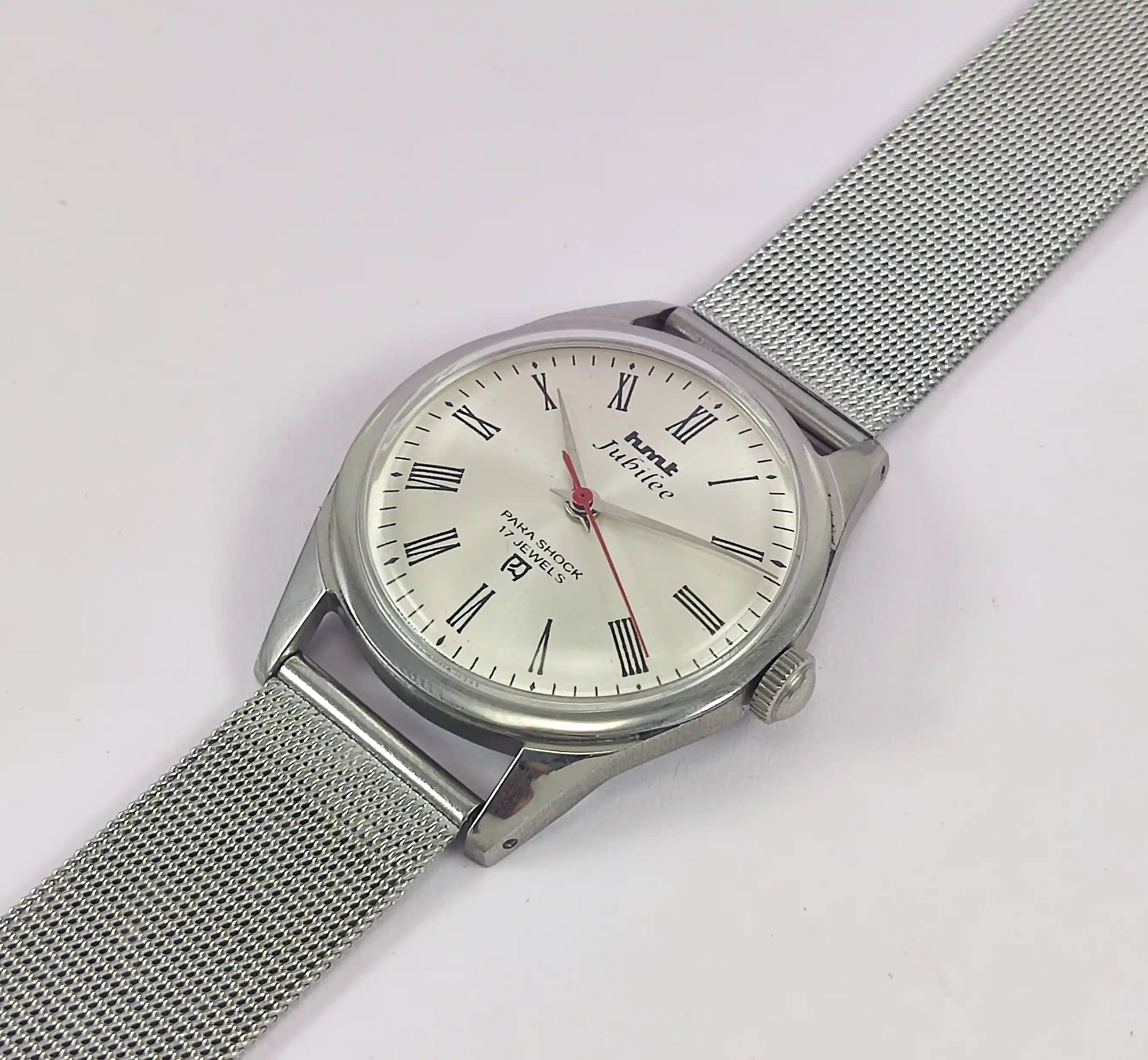 HMT Jubilee Para Shock 17 Jewels Silver Dial Handwinding Watch Discover-Diamonds
